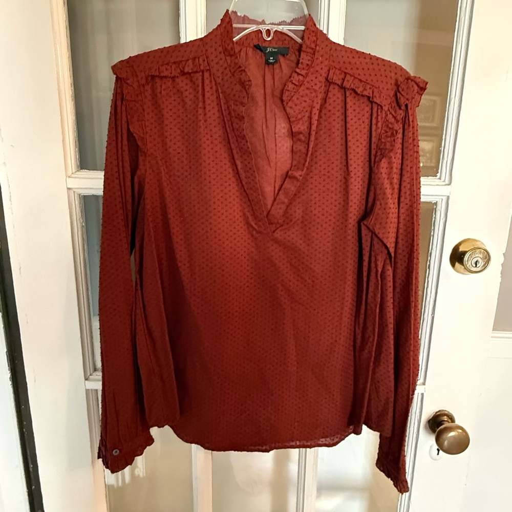 J. Crew Brown Ruffled Blouse - Picture 2 of 11